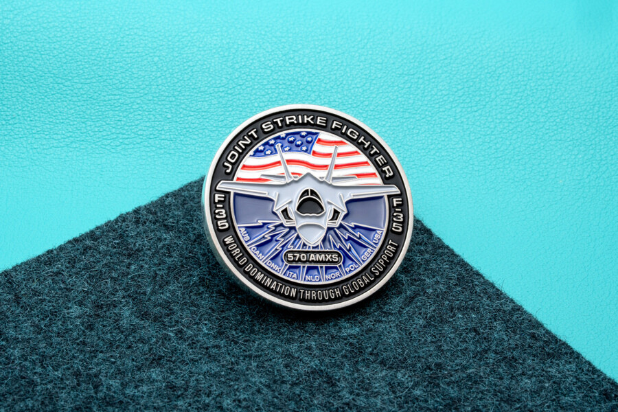 Challenge coin with a standard flat edge