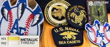 Embroidered patches with metallic thread