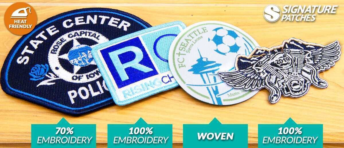 Iron on patches displayed showing adhesive backing ready for heat application