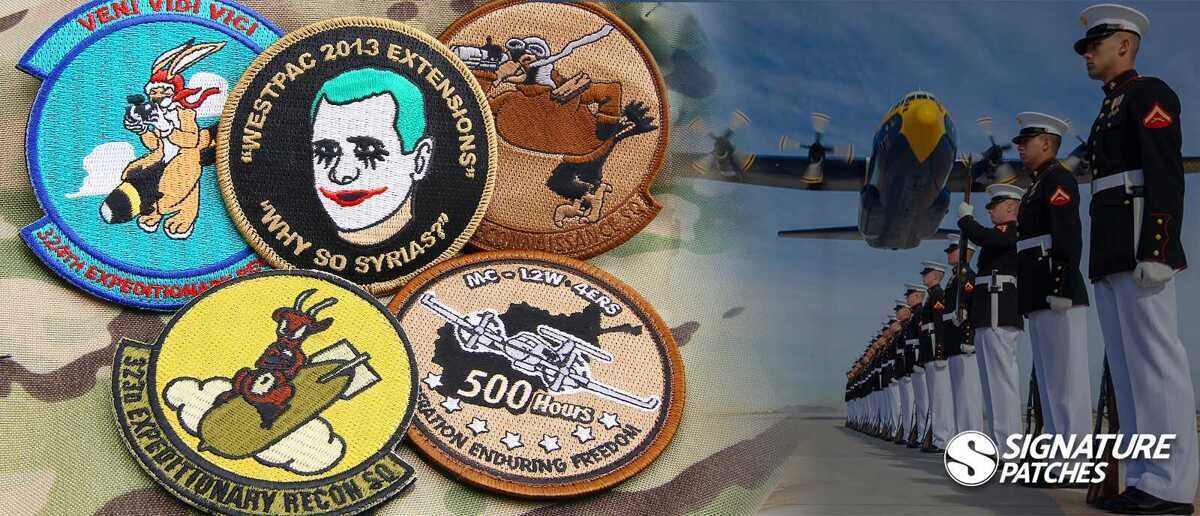Army and Air Force patches with hook and loop backing for easy attachment