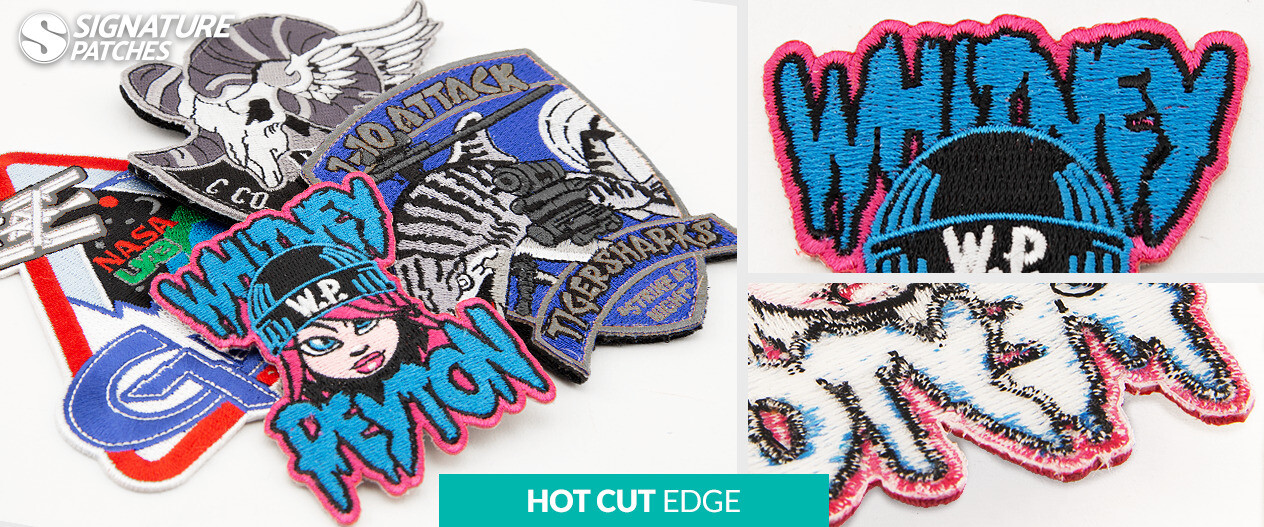 Custom hot cut edge patches with laser-cut sharp borders for irregular shapes