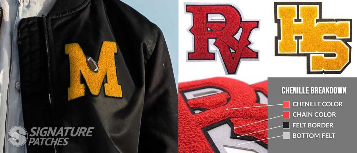 Chenille varsity letter patches and letterman jacket awards